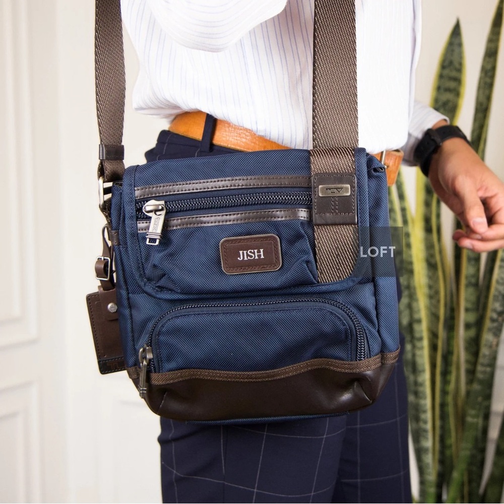 TUMI Navy Crossbody Travel Bag Organizer w/ Multiple Compartments